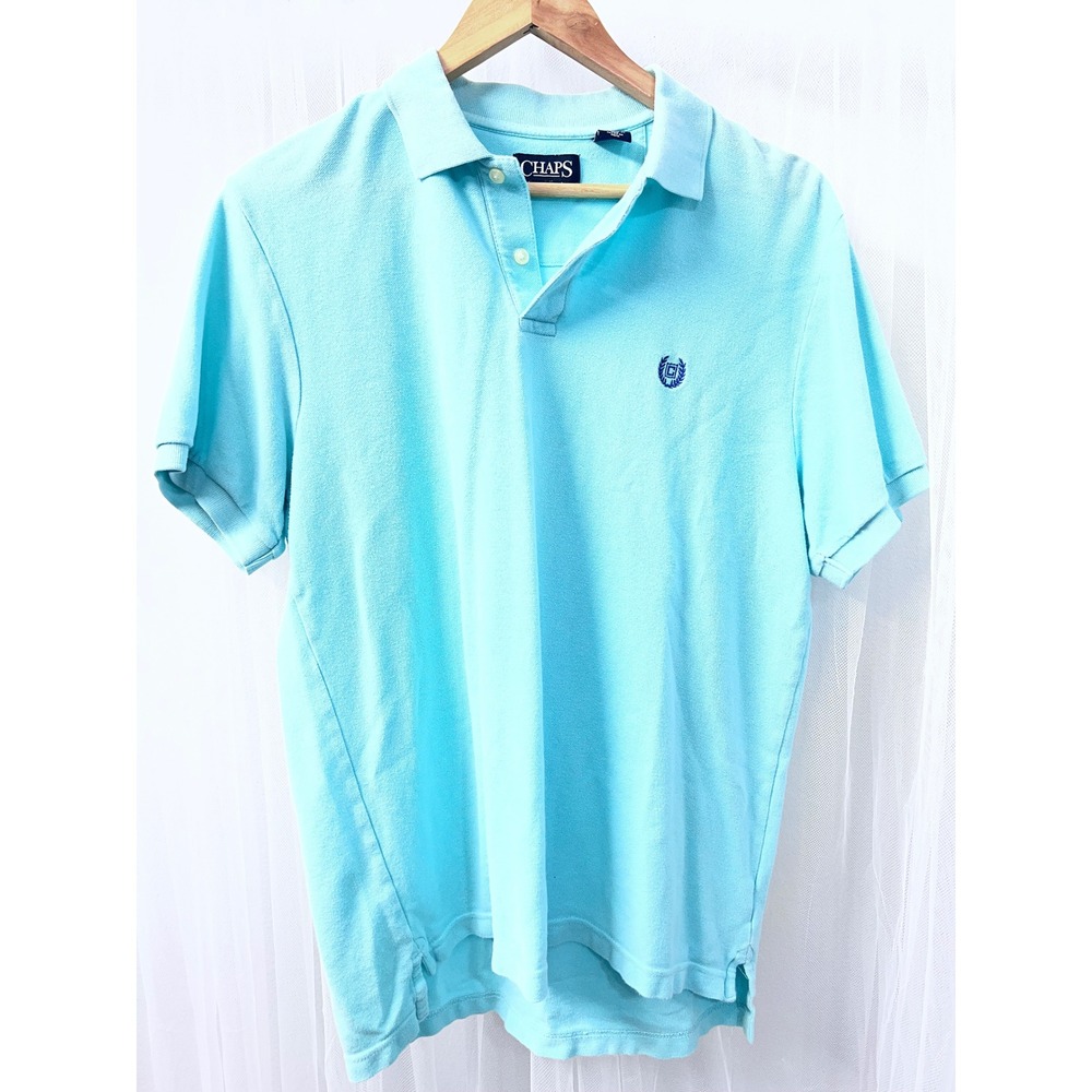 Chaps Mens Medium Mint Short Sleeve Cotton Pique Crest Logo Polo Shirt
